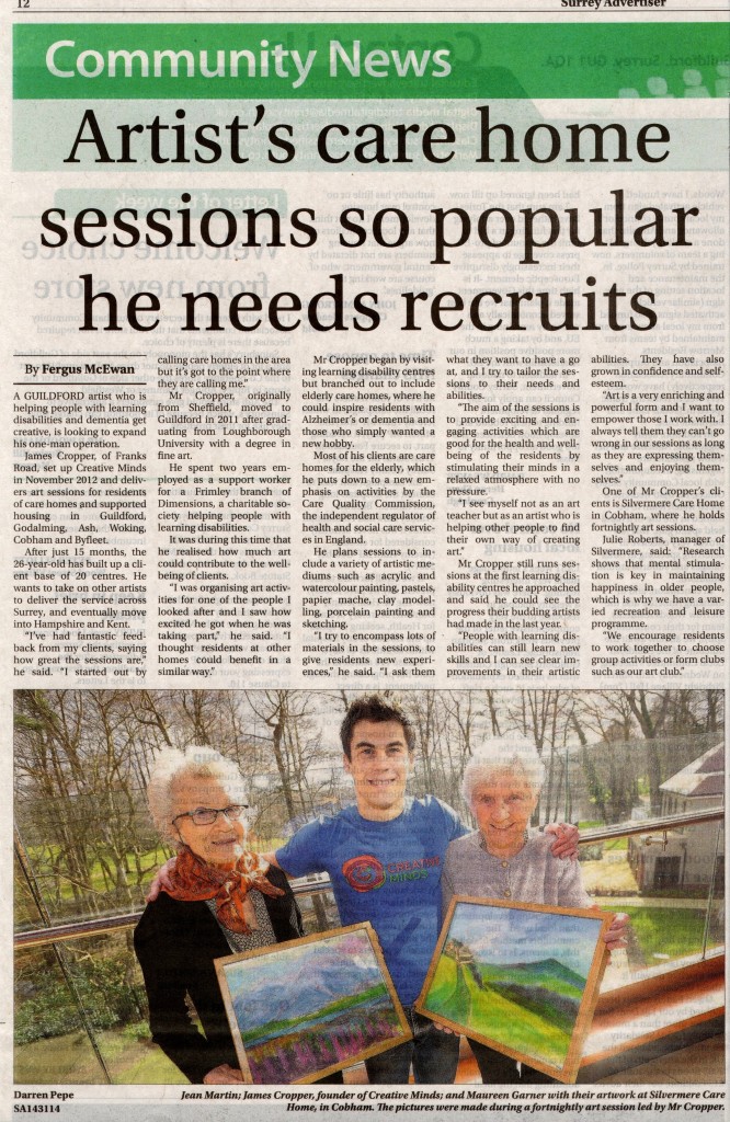 Creative Minds feature in the Surrey Advertiser.